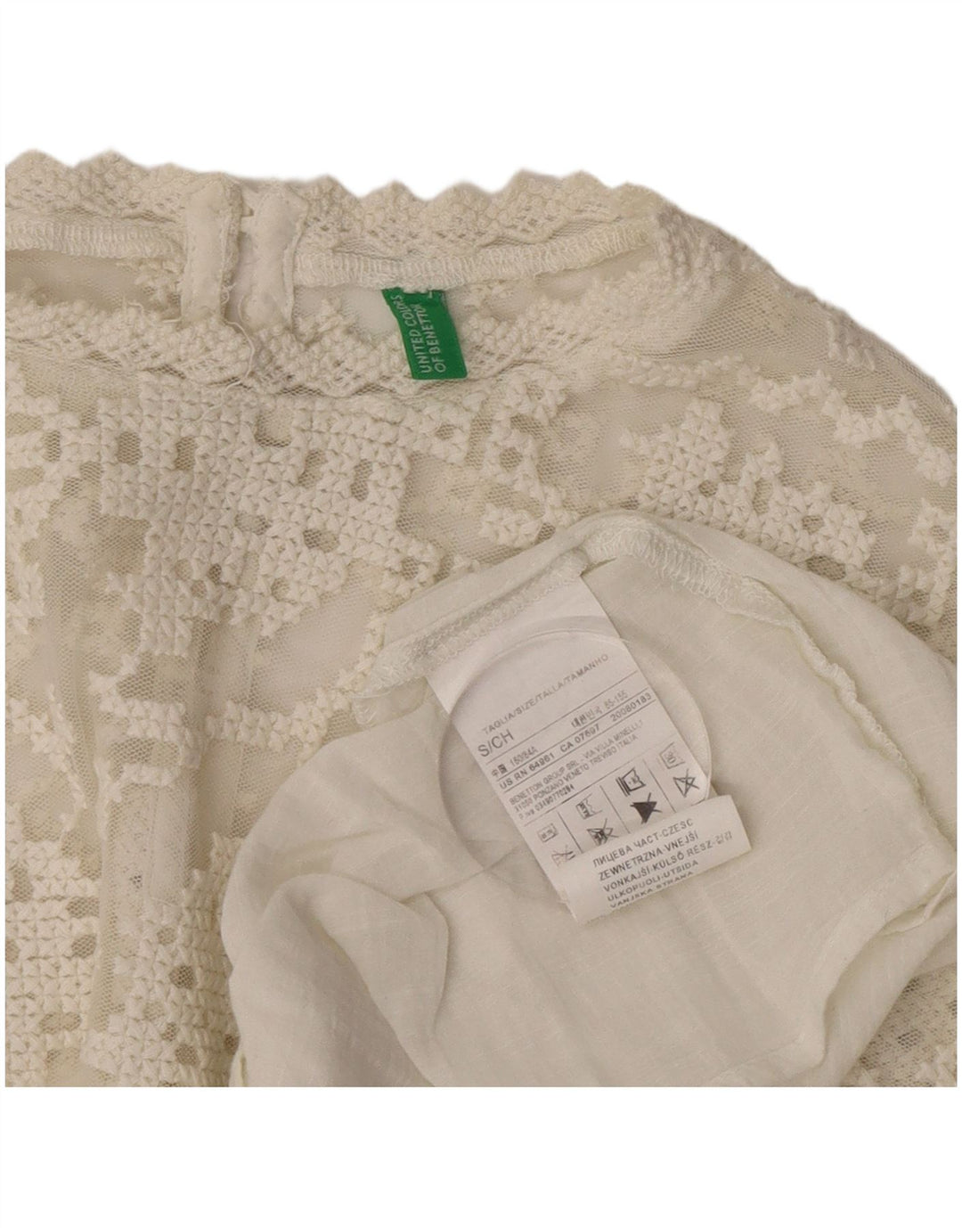 Benetton Damen-Blusenoberteil, langärmelig, übergroß, UK-Größe 10, Größe S, weiße Baumwolle