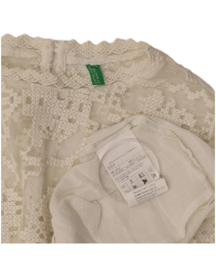 Benetton Damen-Blusenoberteil, langärmelig, übergroß, UK-Größe 10, Größe S, weiße Baumwolle