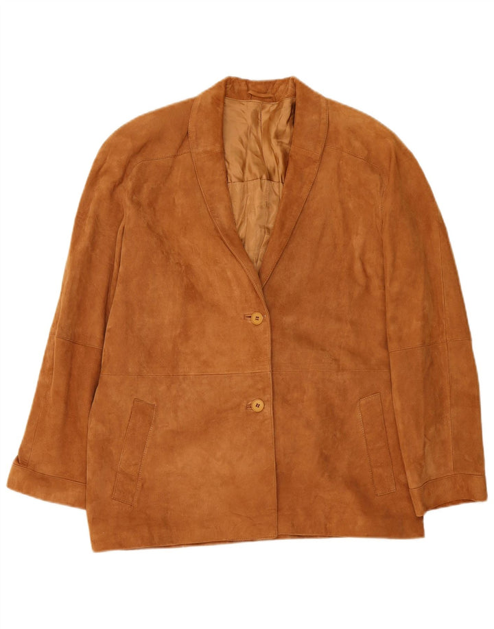 Vintage Damen 2-Knopf-Blazerjacke aus Wildleder IT 44 Mittelbraun