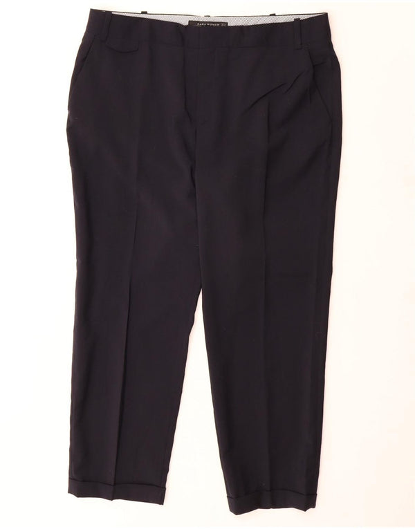 ZARA Womens Slim Suit Trousers XL W32 L26 Navy Blue Wool