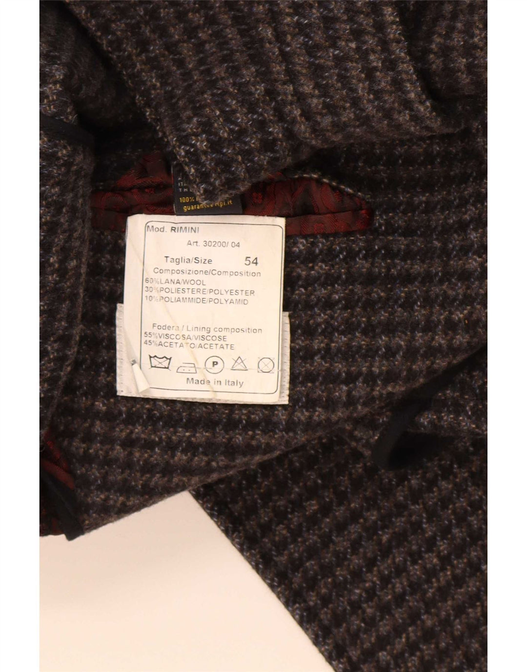 Vintage Mens Pea Coat IT 54 XL Grey Houndstooth Wool