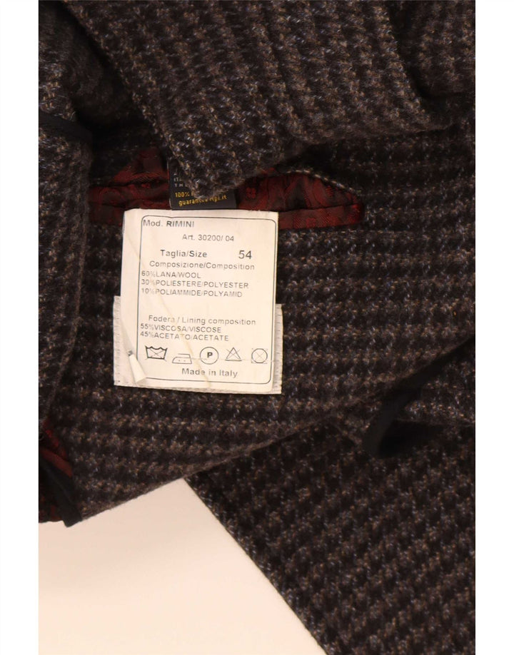 Vintage Mens Pea Coat IT 54 XL Grey Houndstooth Wool