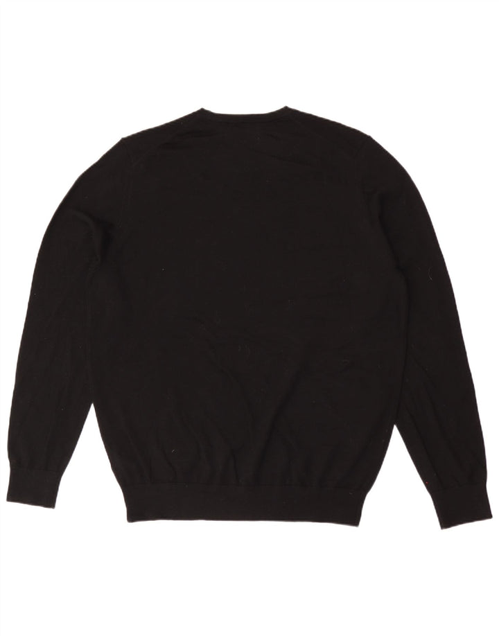 Autograph Herren-Pullover mit Rundhalsausschnitt, groß, schwarze Merinowolle