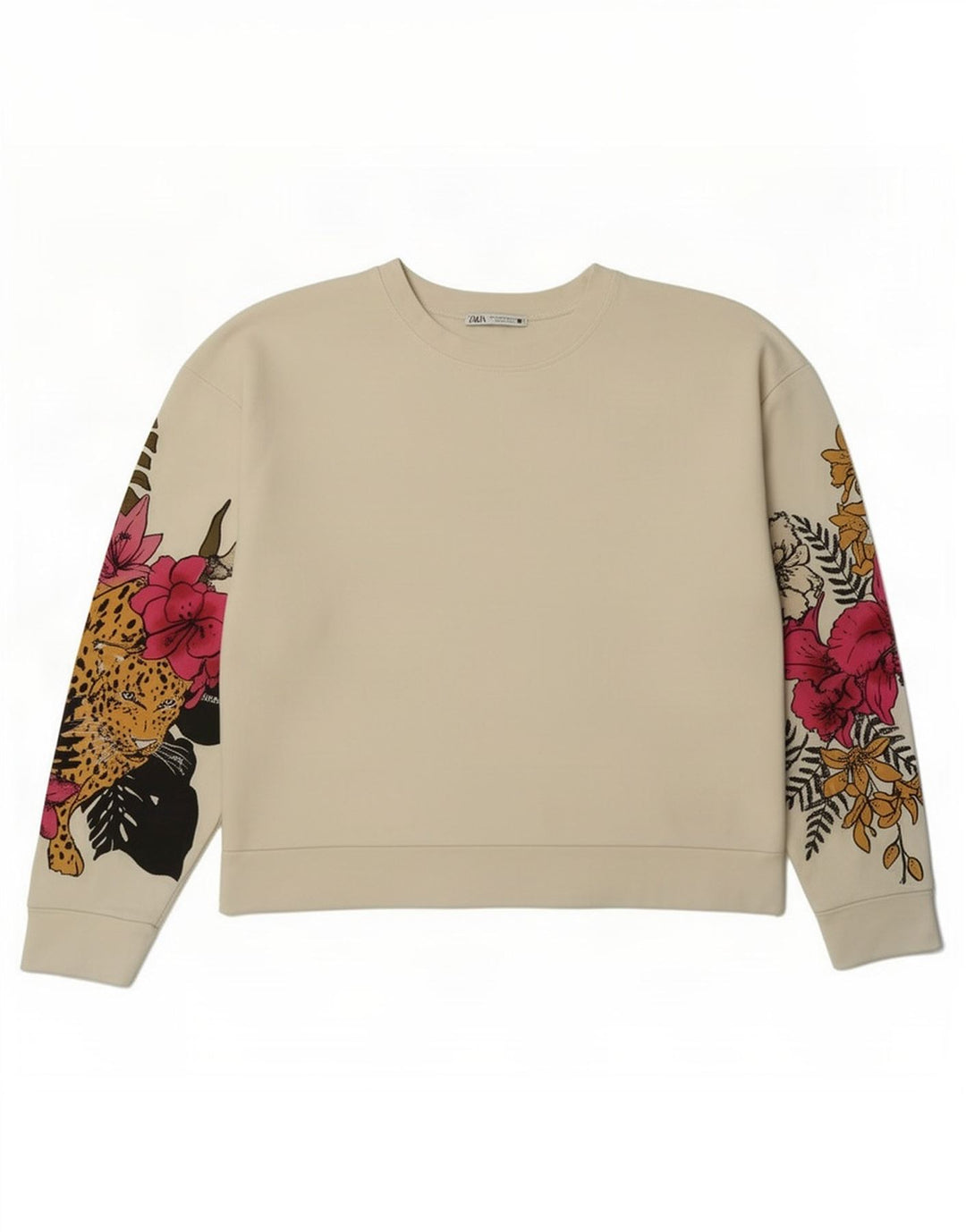 Zara Damen-Sweatshirt mit Grafik-Übergröße, Gr. 14, mittelweiß, geblümt