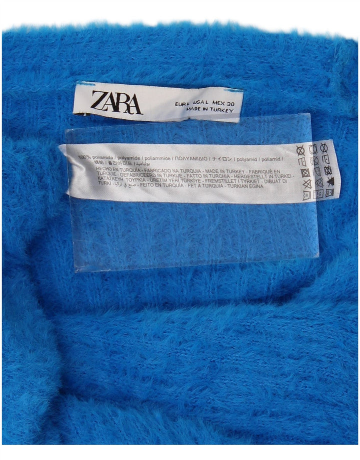 Zara Damen Crop Oversized Cardigan Pullover UK 16 Large Blau Polyamid