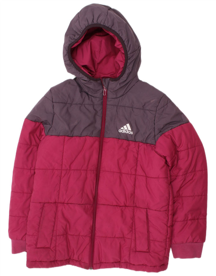 Adidas Jungen wattierte Jacke mit Kapuze, 9–10 Jahre, rosafarbenes Farbblock-Polyester