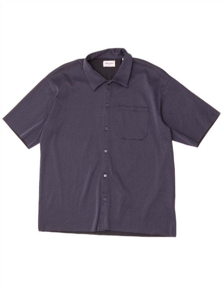 Jack & Jones Herren-Kurzarmhemd, groß, marineblau, gestreift, Polyester