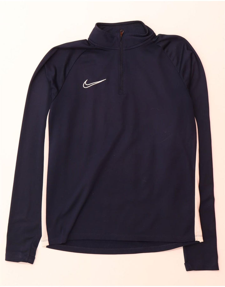 NIKE Mens Dri Fit Pullover Tracksuit Top Small Navy Blue Colourblock