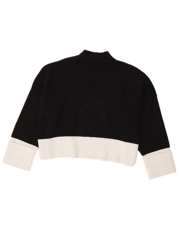 Zara Damen Crop 3/4 Ärmel Rollkragenpullover Pullover UK 14 Medium Schwarz