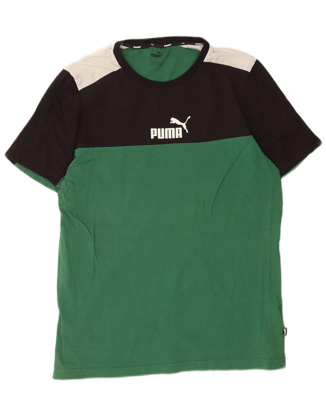 Puma Herren Grafik-T-Shirt-Oberteil aus mittelgrüner Colourblock-Baumwolle