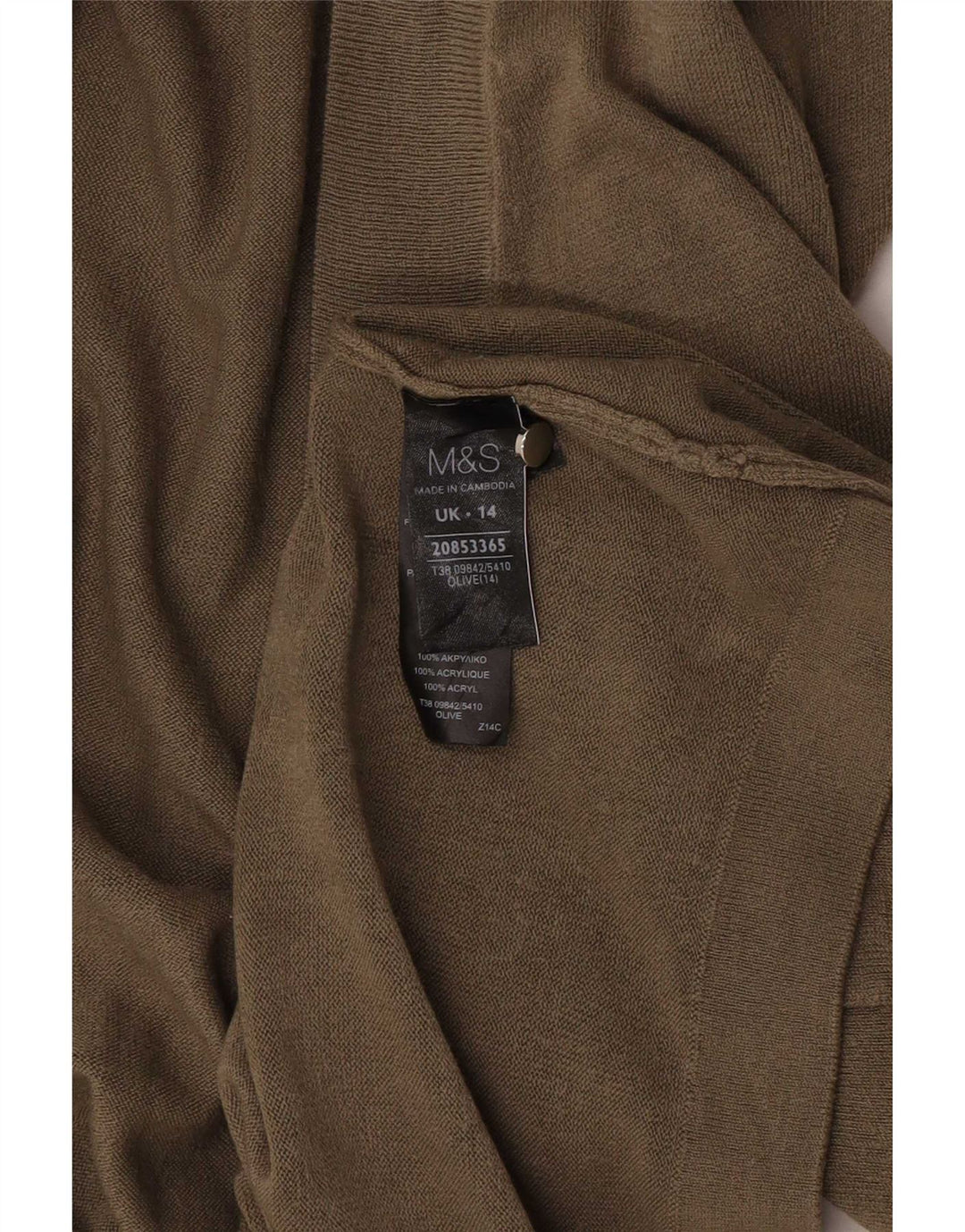 Marks & Spencer Damen Longline Open Cardigan Pullover UK 14 Medium Khaki