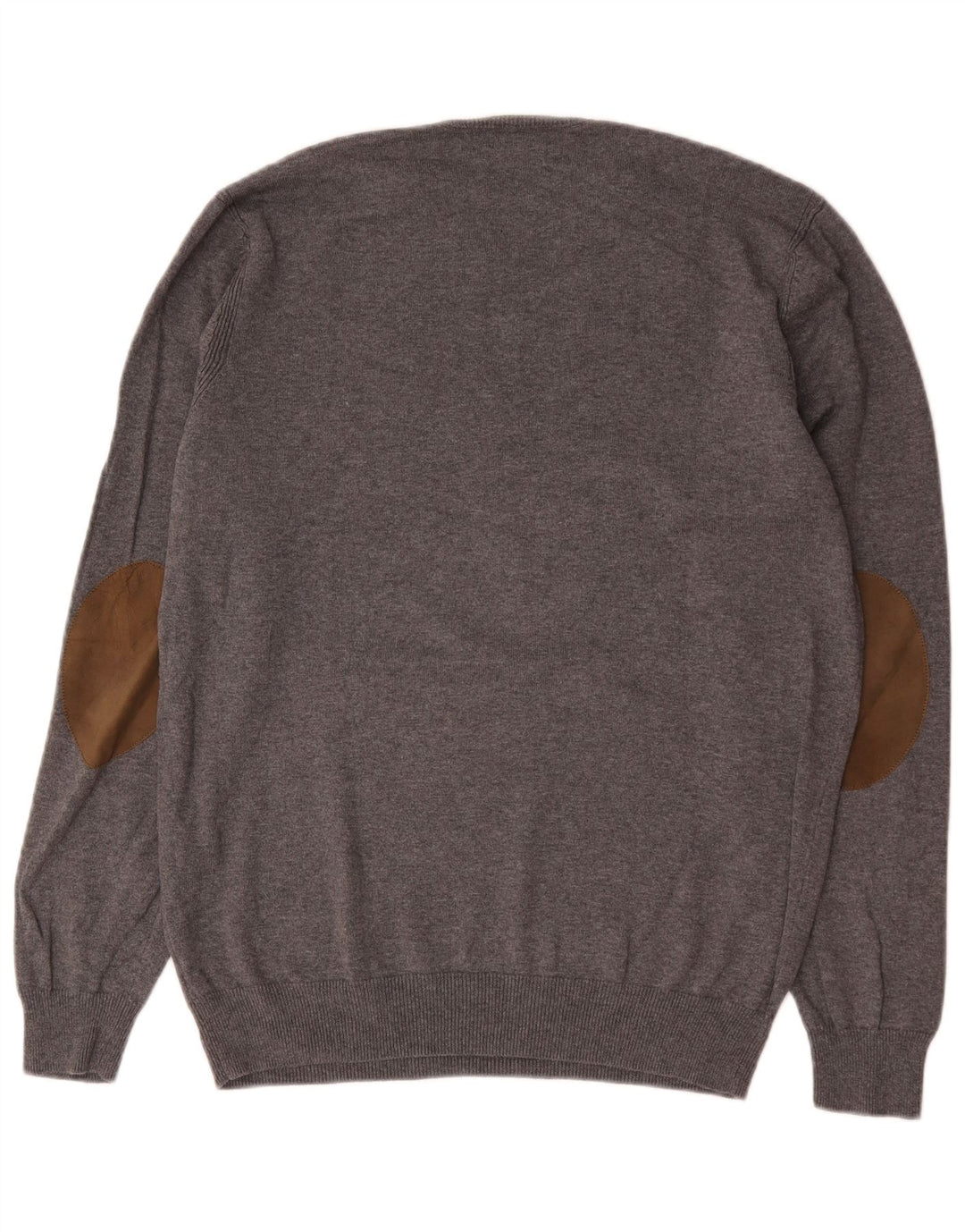 Massimo Dutti Herren-Pullover mit Rundhalsausschnitt, XL, graue Baumwolle