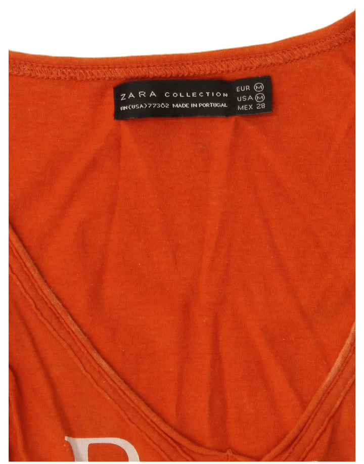 Zara Damen Grafik-Trägershirt UK 12 Mittelorange geblümt