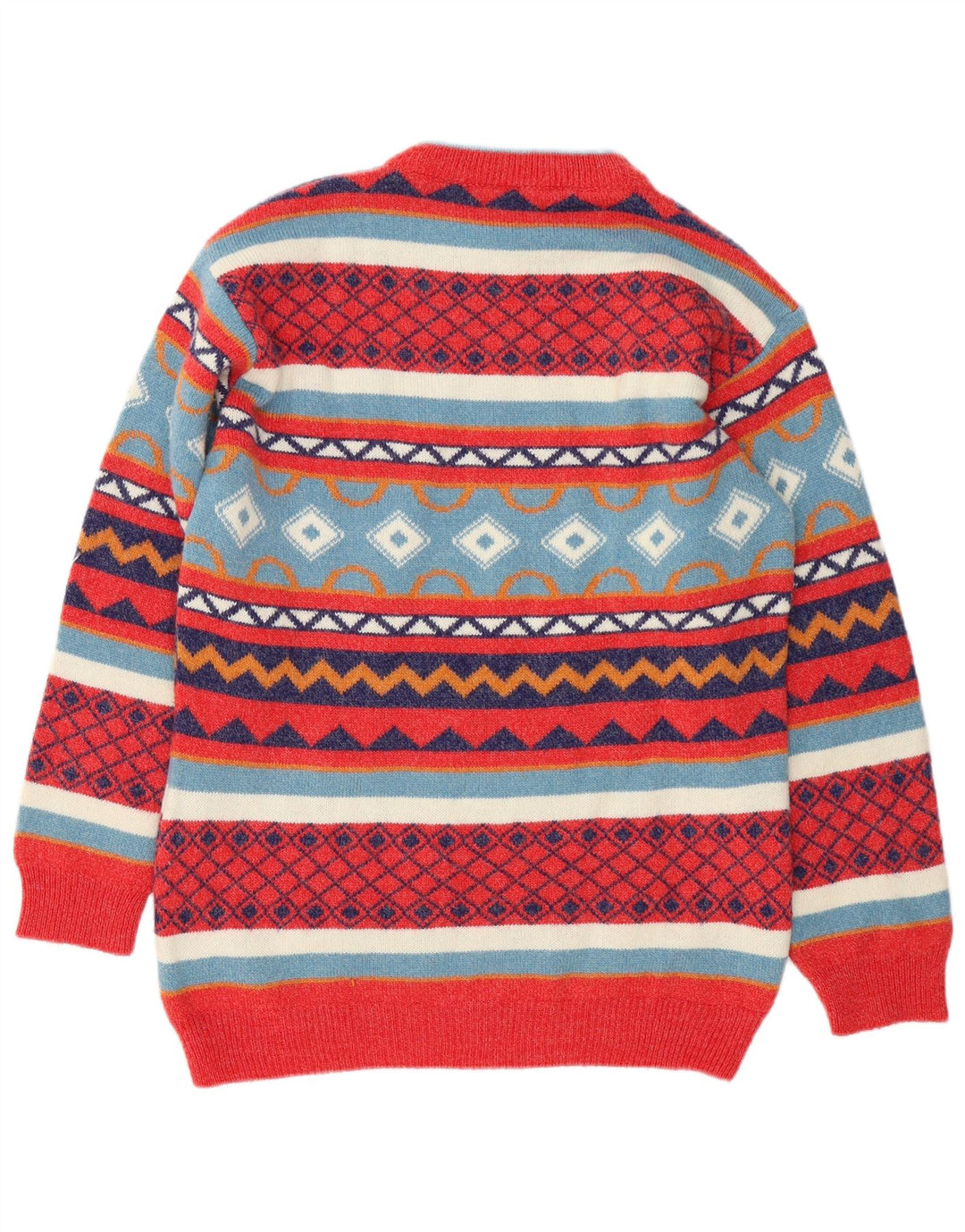Vintage Herren-Pullover mit Rundhalsausschnitt, große, mehrfarbige, geometrische Wolle