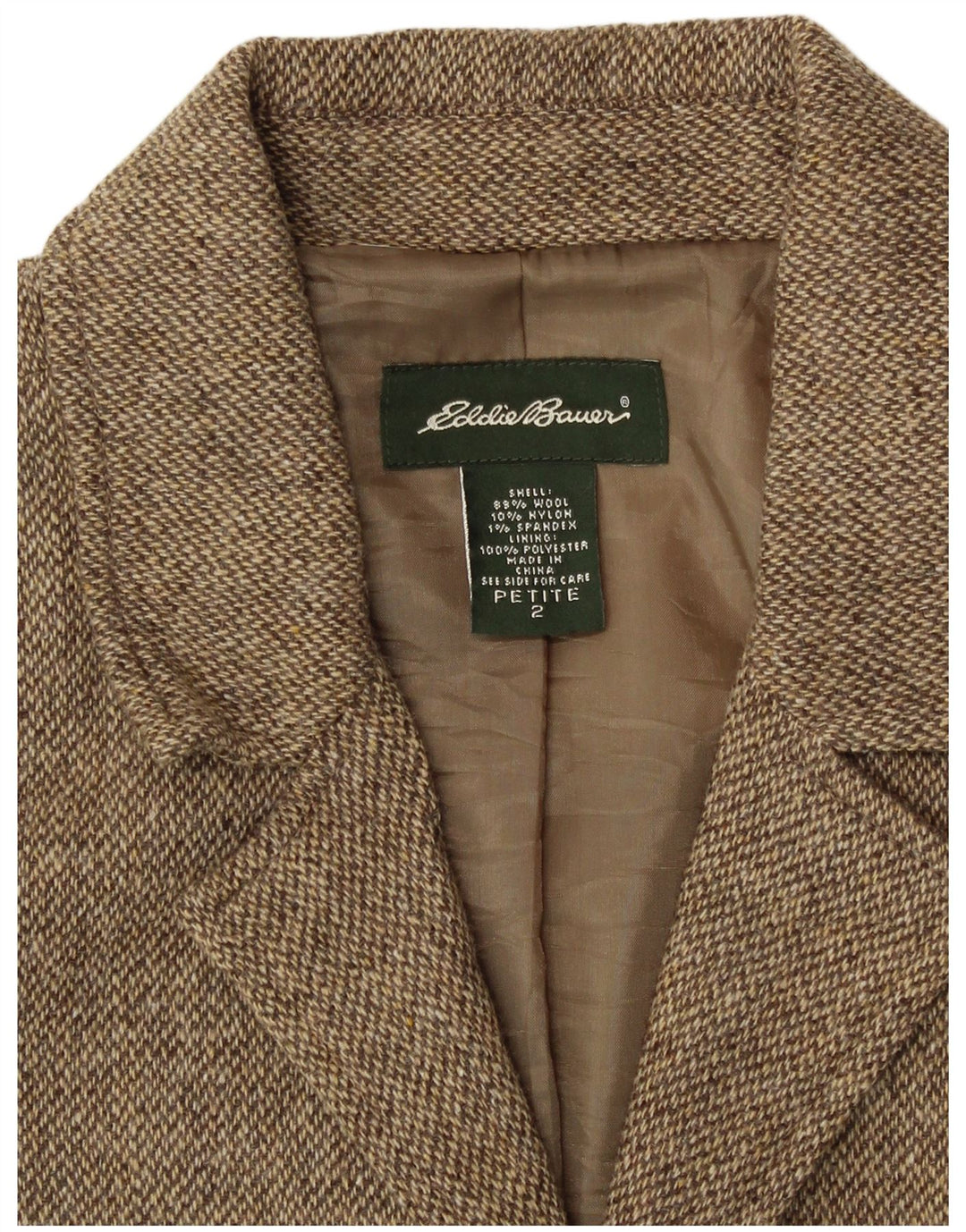 EDDIE BAUER Damen Petite 3-Knopf-Blazerjacke US 2 XS Beige gefleckt