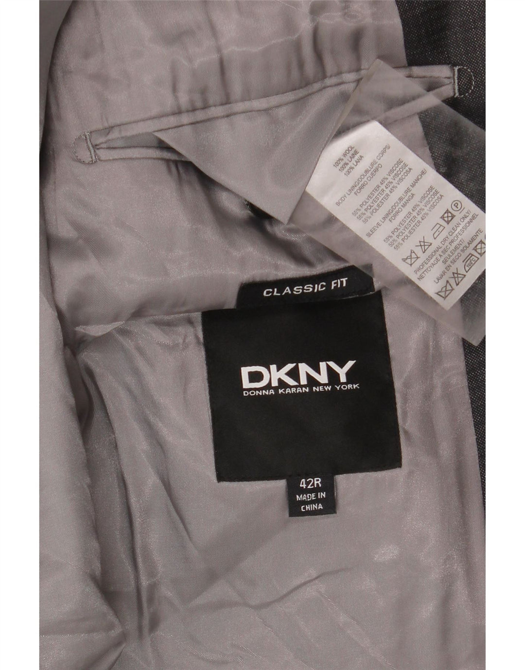 Dkny Herren-Blazer mit 2 Knöpfen, klassische Passform, UK 42, XL, graue Wolle