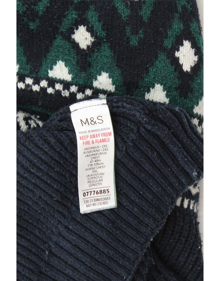 Marks & Spencer Herren-Pullover mit Reißverschluss am Hals, 2XL, Marineblau, Fair Isle