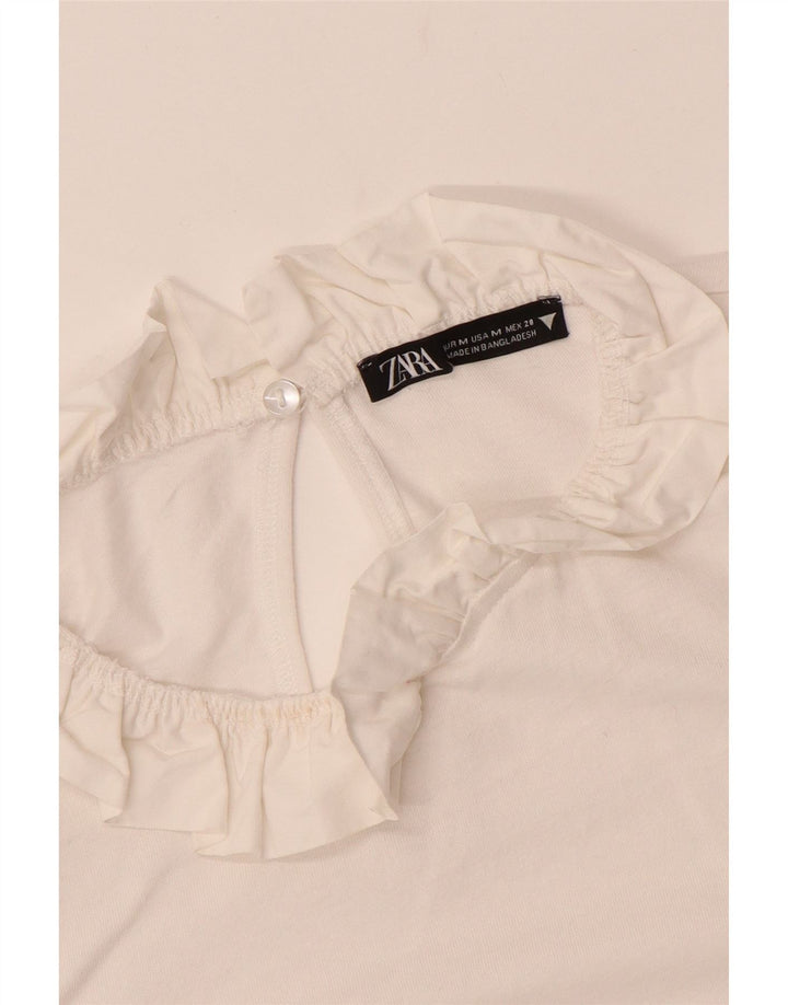 ZARA Damen Crop Langarm-Blusenoberteil UK 12 Medium Off White