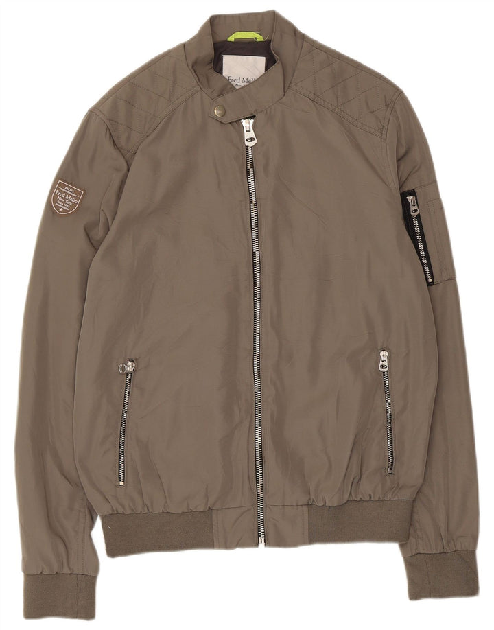 Fred Mello Herren Bomberjacke UK 38 Mittelgraues Polyamid