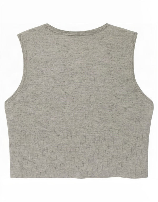 Sisley Damen Crop Vest Tank Top UK 10 Small Graue Wolle