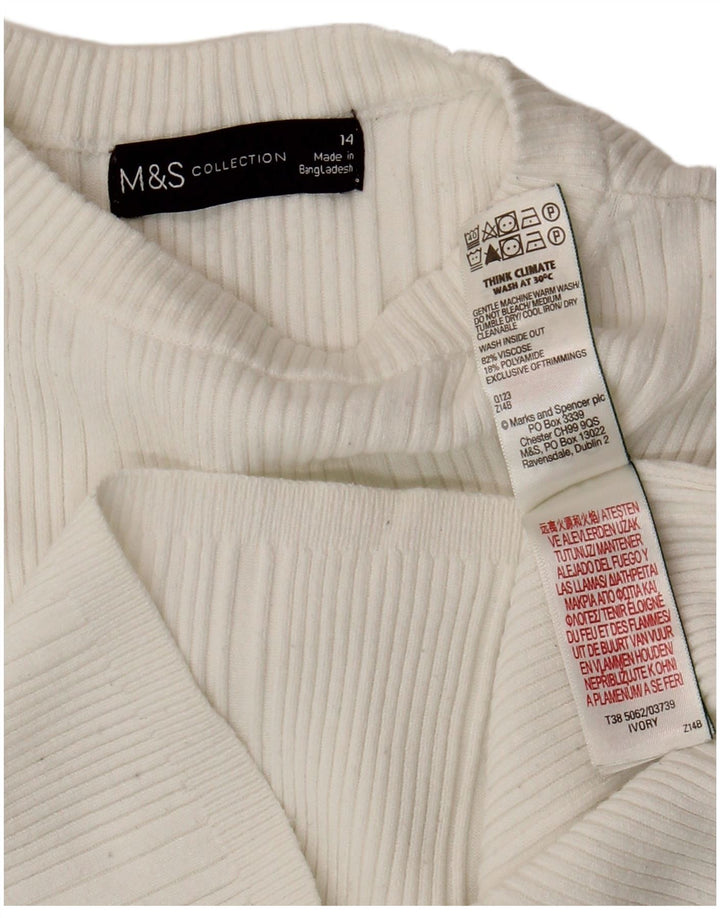 Marks & Spencer Damen Crop Top Langarm UK 14 Mittelweiße Viskose