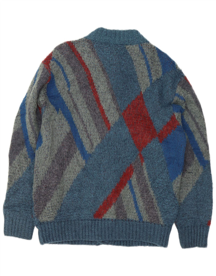 Maglificio Herren Strickjacke IT 48 Mittelblaues geometrisches Acryl