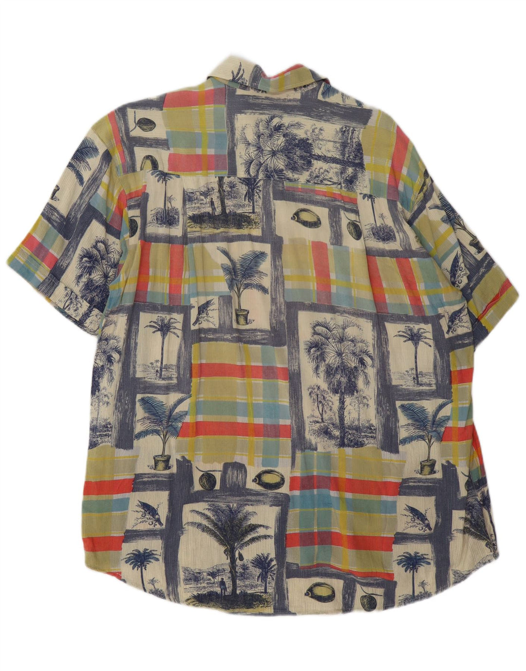 Vintage Herren Kurzarmhemd Großes Mehrfarbiges Patchwork