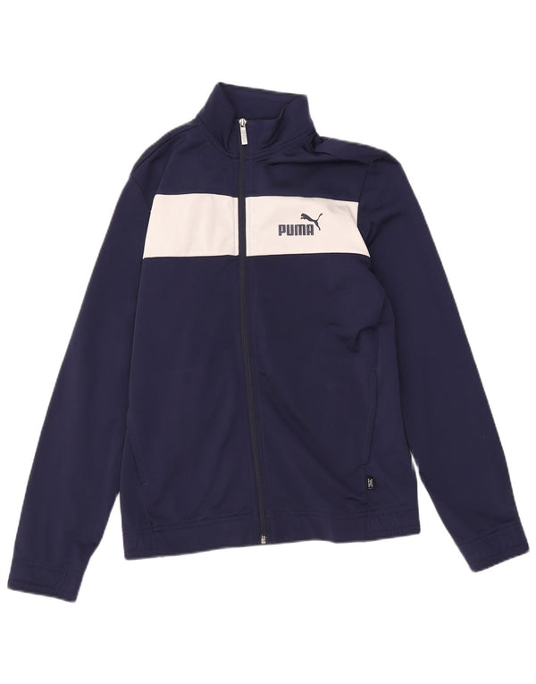 Puma Jungen-Trainingsanzug-Top-Jacke, 15–16 Jahre, marineblaues Farbblock-Polyester