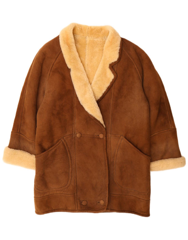 Prisma Womens Oversized Shearling Coat EU 44 XL Brown Leather
