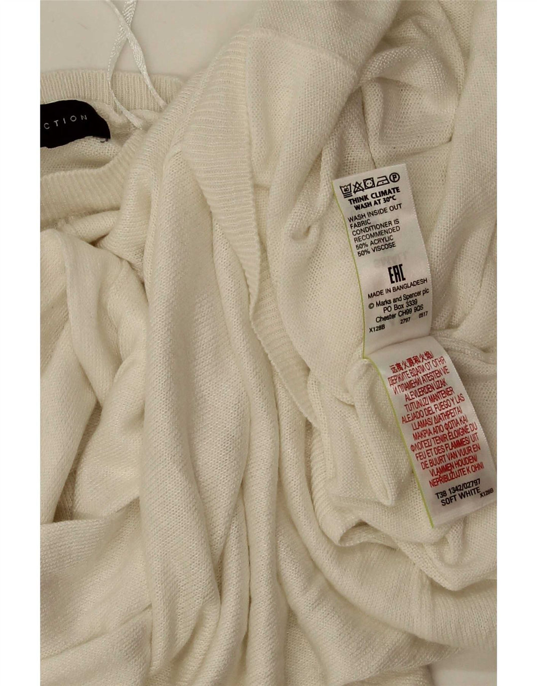 Marks & Spencer Damen-Pullover, übergroß, Rundhalsausschnitt, Gr. 10, Größe S, Weiß