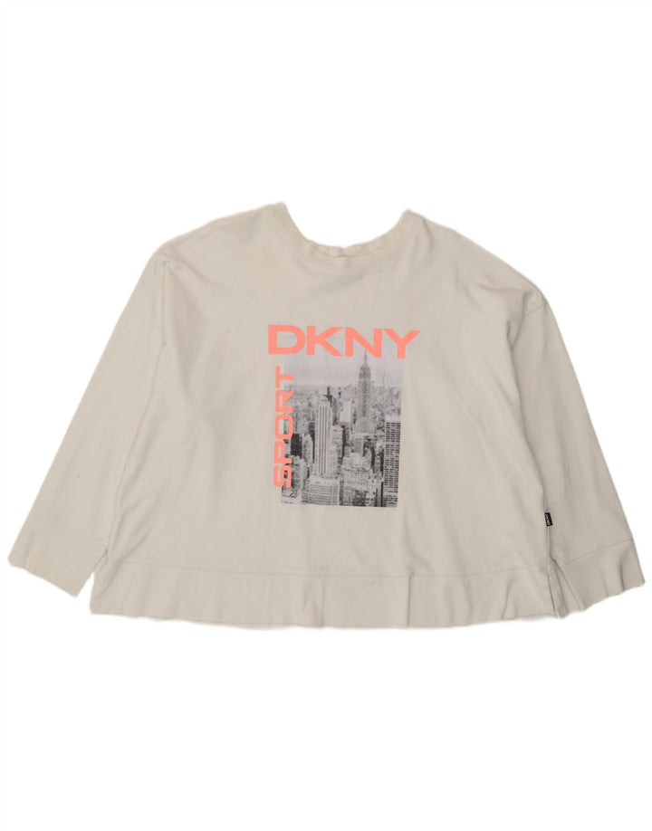 Dkny Womens Oversized Graphic Top Langarm UK 14 Mittelweiße Baumwolle