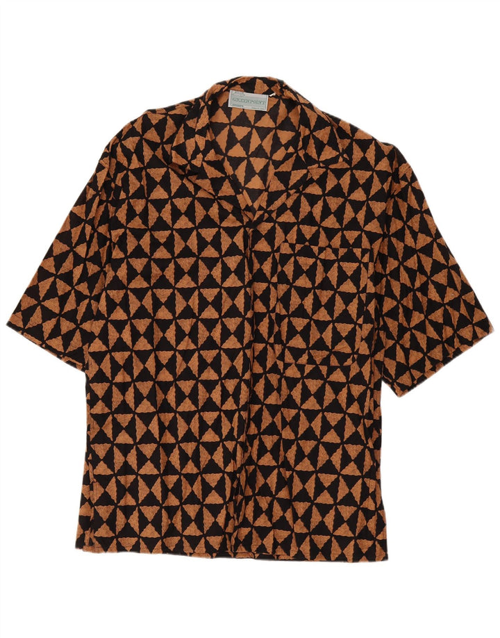 Vintage Herren Kurzarmhemd mittelschwarze geometrische Baumwolle