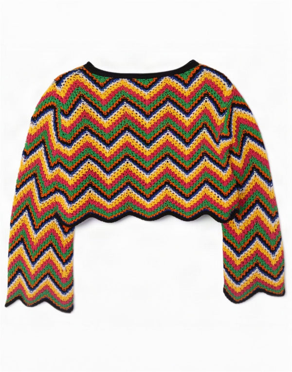 Übergroßes Crop-Blusenoberteil von Zara für Damen, UK 10, kleines mehrfarbiges Chevron