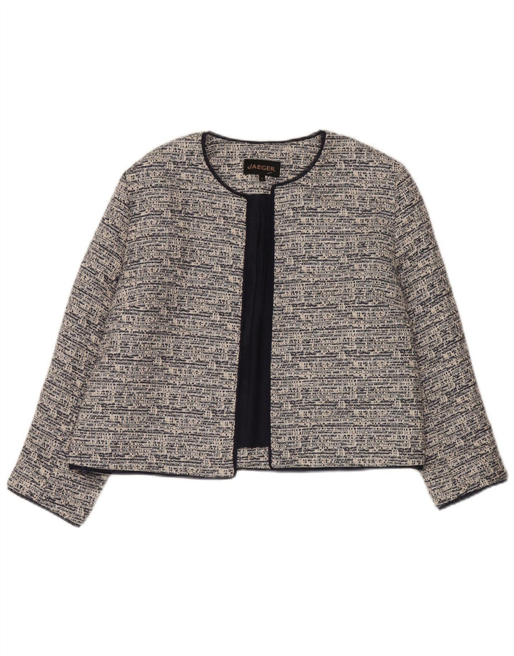 Jaeger Womens Crop Open Blazer Jacke UK 14 Große graue Baumwolle
