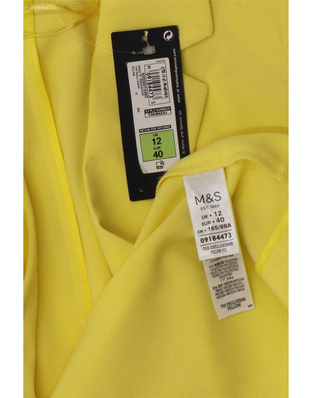 Marks & Spencer Offene Blazerjacke für Damen mit 3/4-Ärmeln, UK 12, Mittelgelb