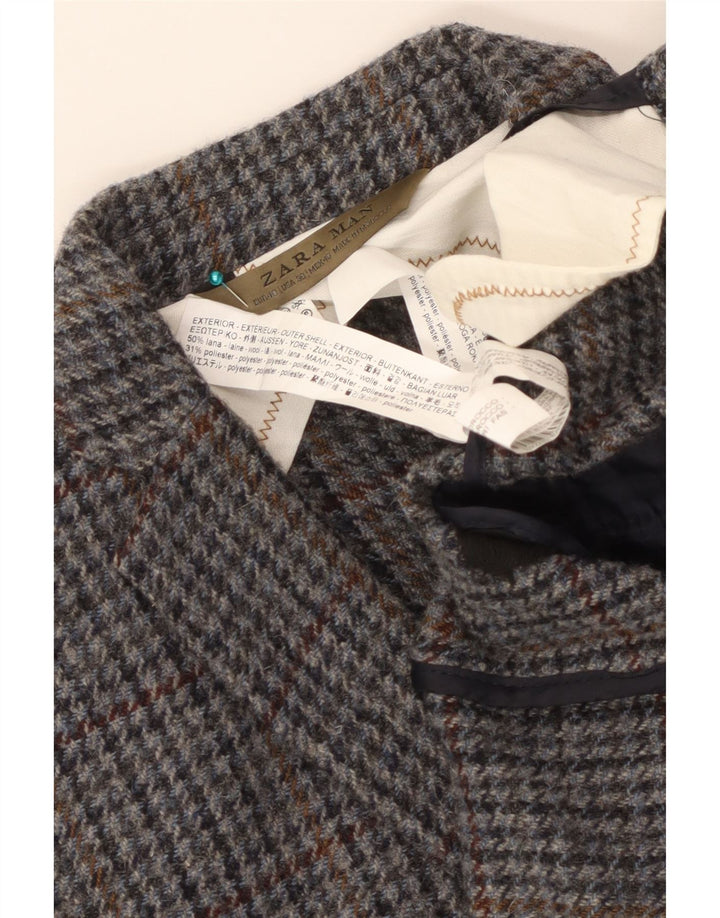 Zara Herren-Blazer mit 2 Knöpfen, EU 48, mittelgraue Wolle mit Hahnentrittmuster