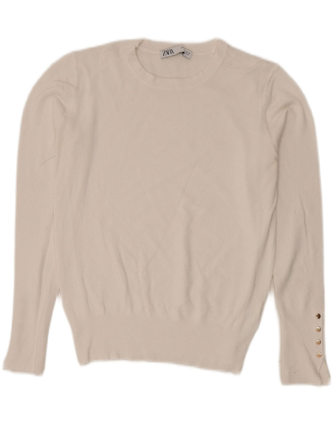 Zara Damen-Pullover mit Rundhalsausschnitt, UK 14, Größe L, weiße Viskose