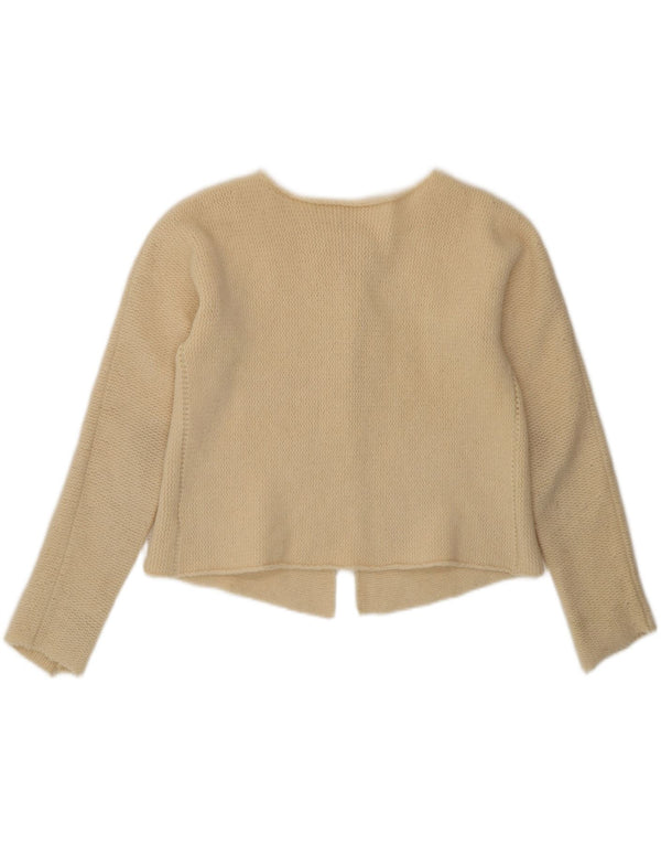 Dkny Damen Crop Cardigan Pullover UK 14 Large Beige Lammwolle