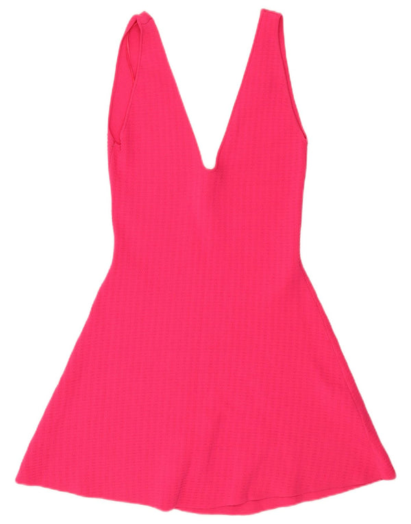 Zara Damen Ärmelloses A-Linien-Kleid UK 12 Mittelrosa Viskose