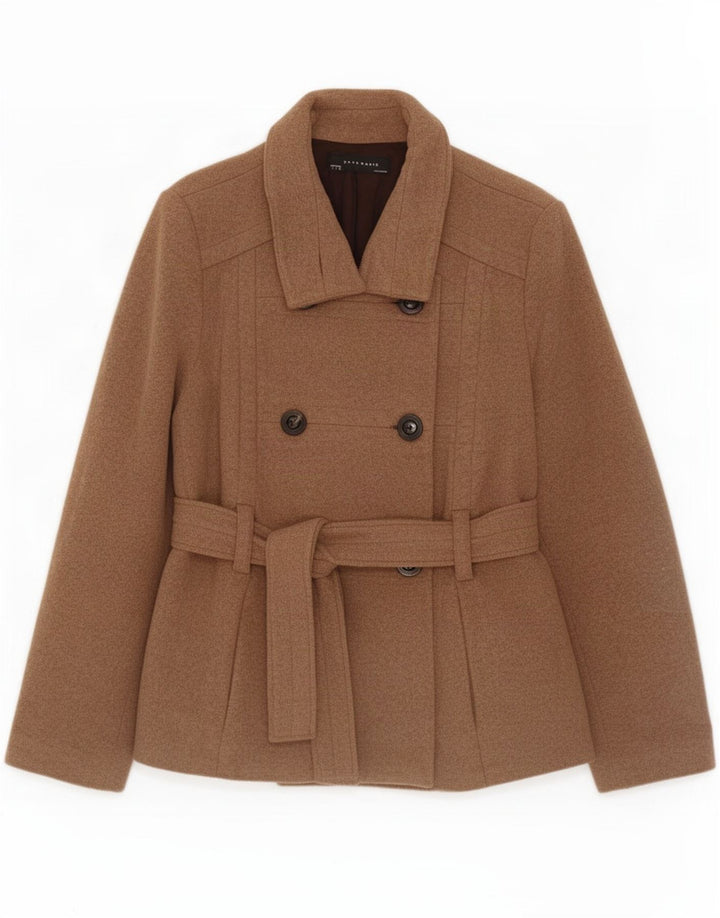 Zara Damen Pea Coat UK 14 Große braune Wolle