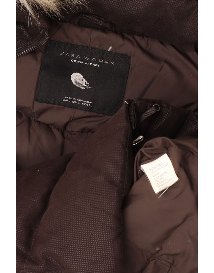 Zara Damen-Jacke mit Kapuze, gepolstert, UK 40, Größe L, braun, Polyester