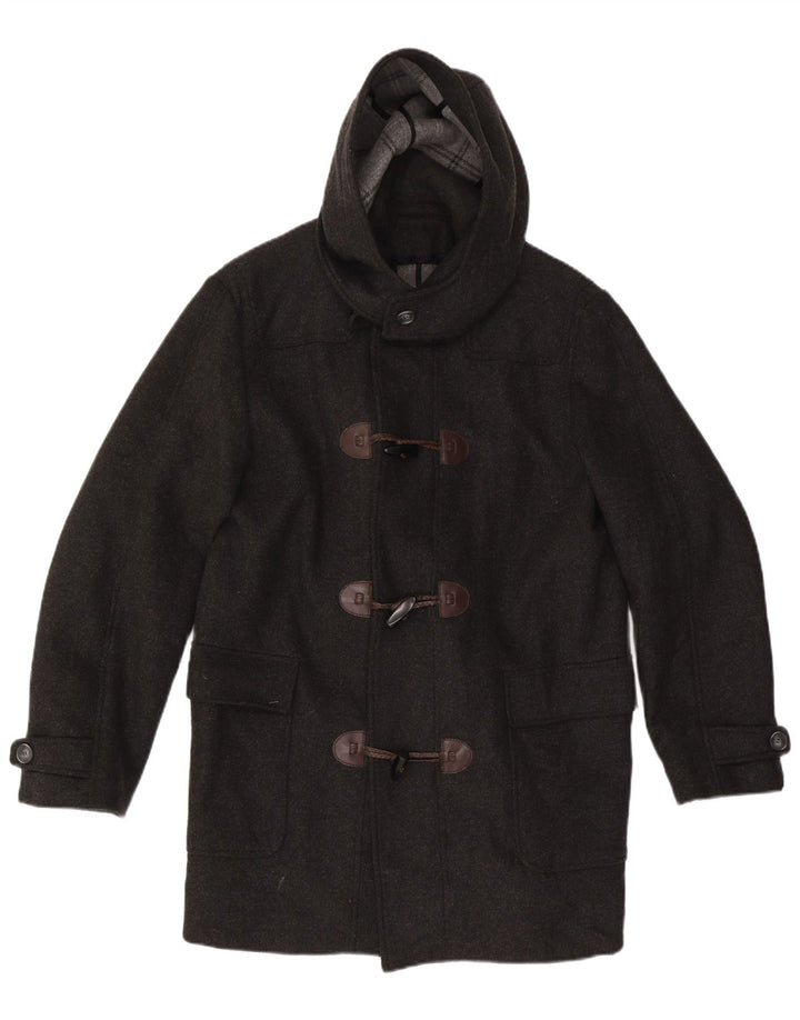 Vintage Herren-Duffle-Jacke mit Kapuze, IT 50, große graue Schurwolle