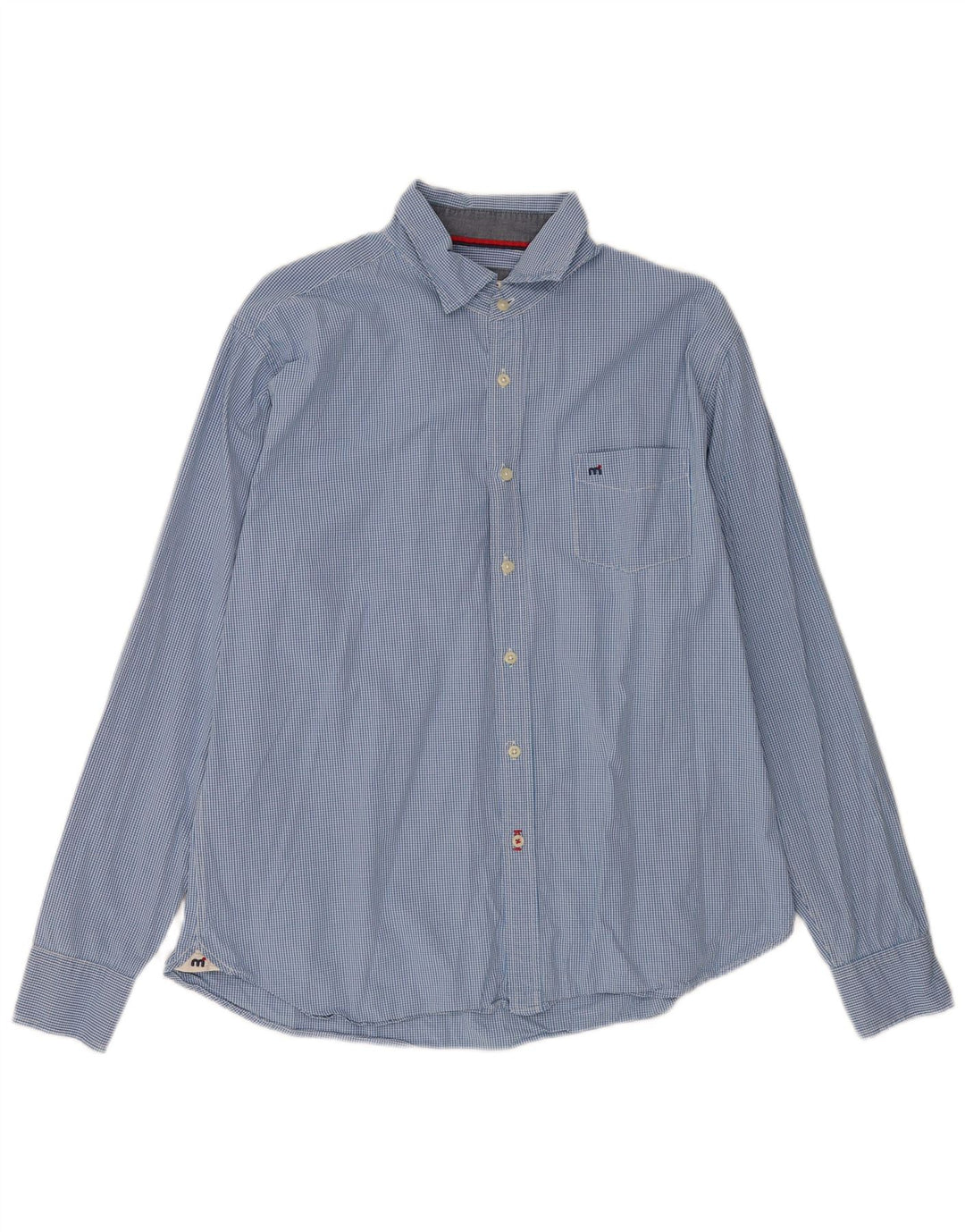 Mistral Herrenhemd XL, blaue Gingham-Baumwolle