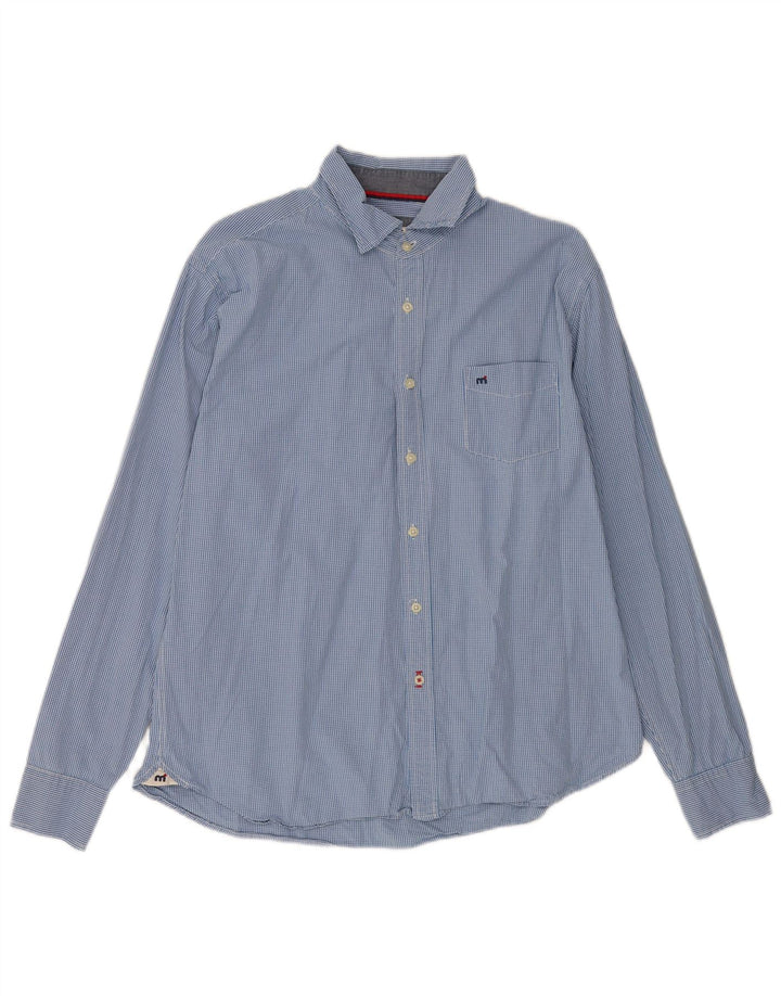 Mistral Herrenhemd XL, blaue Gingham-Baumwolle