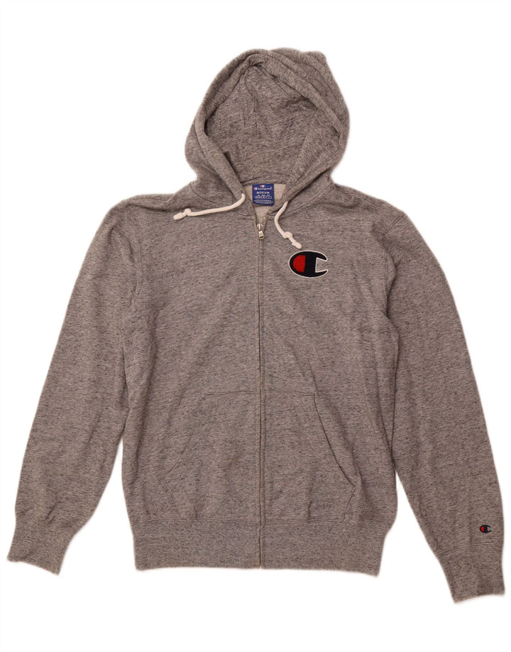 CHAMPION Mens Zip Hoodie Sweater Medium Grey Flecked Cotton