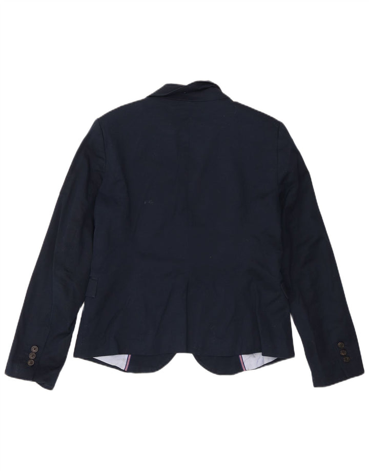 Zara Damen 1-Knopf-Blazerjacke UK 18 XL Marineblaue Baumwolle