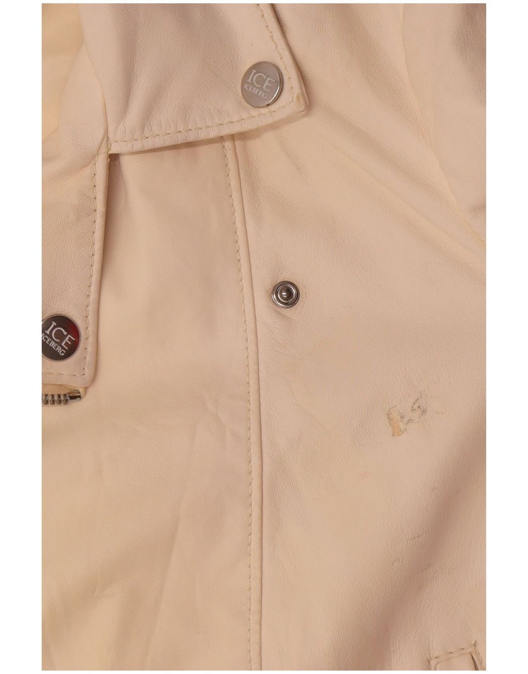 Iceberg Damen Leder Bikerjacke UK 14 Medium Off White Leder