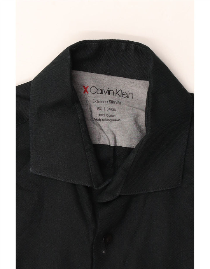 Calvin Klein Herren-Hemd mit extra schmaler Passform, Größe 15 1/2, mittelschwarze Baumwolle