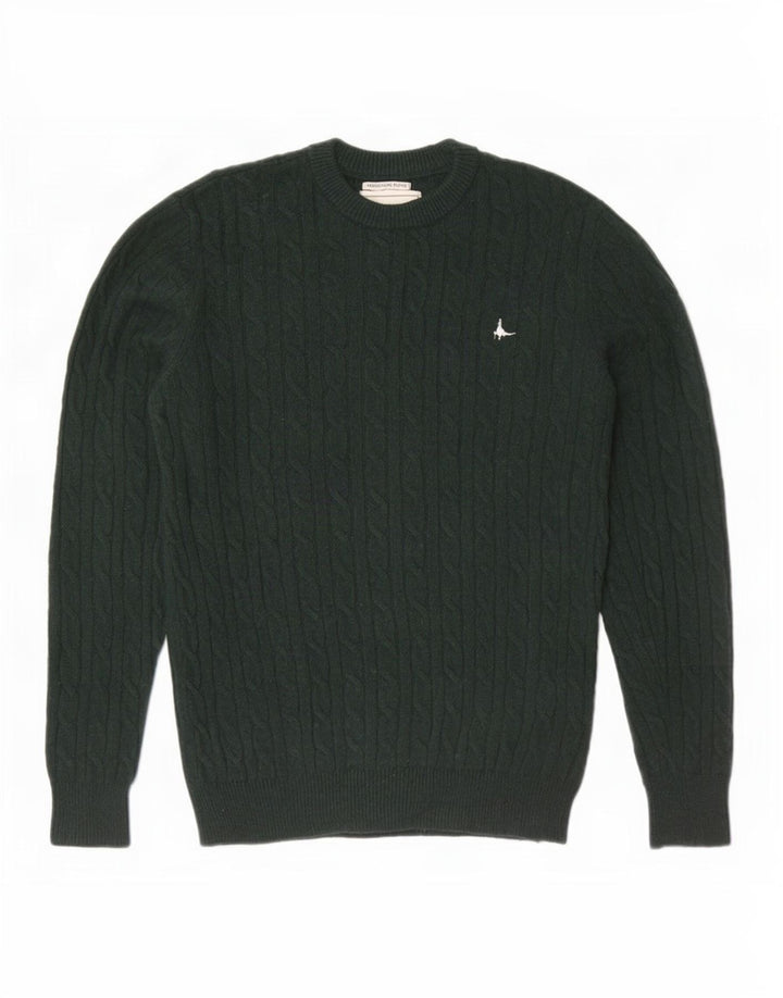 Jack Wills Herren-Pullover mit Rundhalsausschnitt aus mittelgrüner Merinowolle