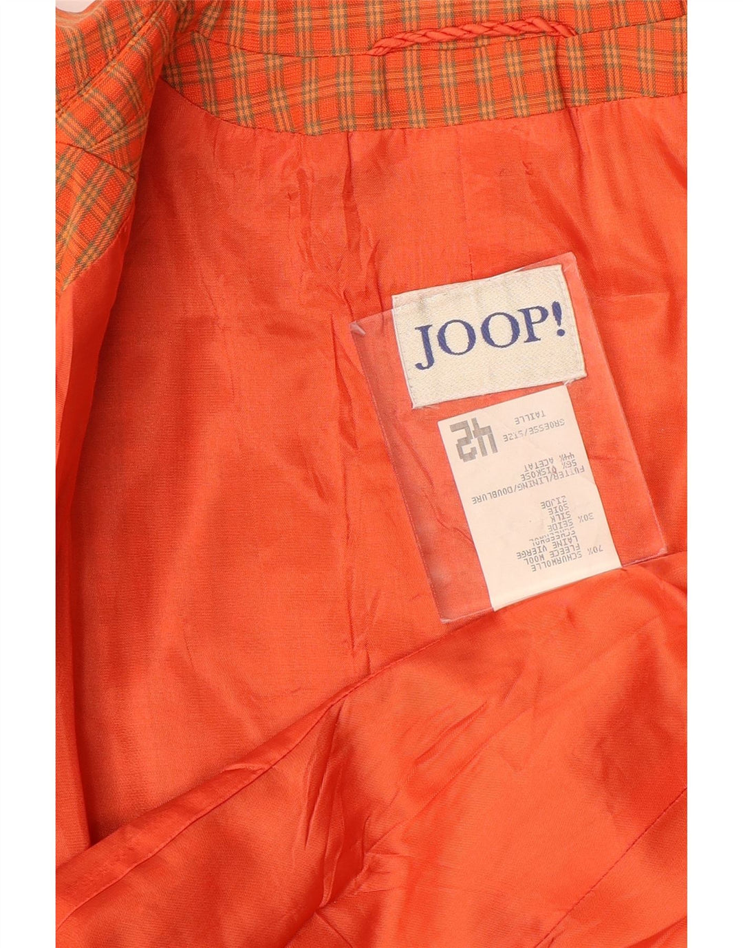 JOOP Damen Longline 4-Knopf-Blazerjacke EU 42 Große orange karierte Wolle